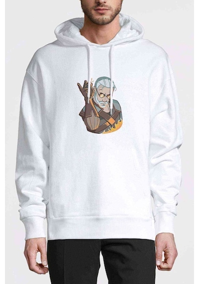 The Witcher Salt Bae Geralt Baskılı Beyaz Erkek Kapşonlu Sweat