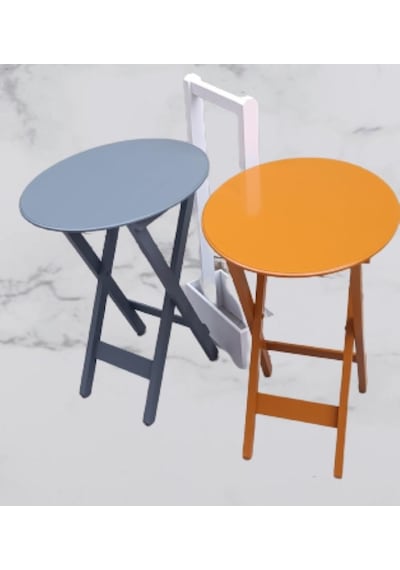 Çanta Zigon Sehpa Oval Model İkili Takım Ahşap Mdf Hardal Ve Gri Renk Uyumu El Yapımı