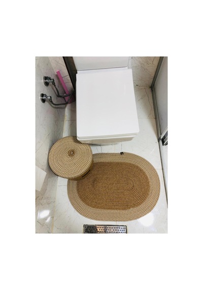 Jüt,hasır,2 Li,banyo Paspas Takımı,bohem Tarzı Banyo Takımı,iskandinav Paspas/sepet/25x25 Hasırkrem Hasırkrem
