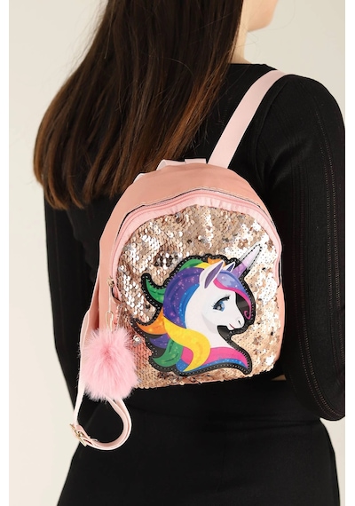Daj Company Işıklı Pullu Unicorn Figürlü Renkli Kız Çocuk Sırt Çantası Pembe