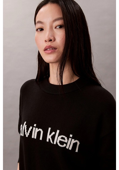 Calvin Klein Pamuklu Grafik Baskılı Kadın Siyah Kazak Lv047c311g-ub1 Siyah