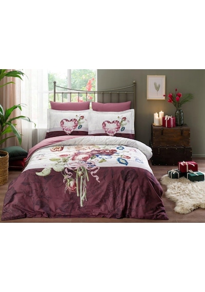 Bordo Mother's Hearts Nevresim Takımı Çift Kişilik Ranforce