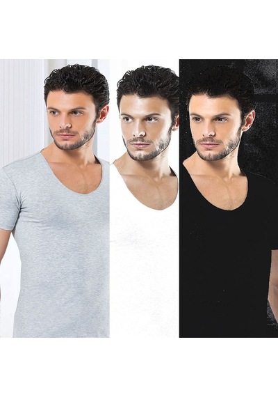3 Lü Karma Paket Hmd Erkek Derin U Yaka Kısa Kol Fanila 714-7... Siyah