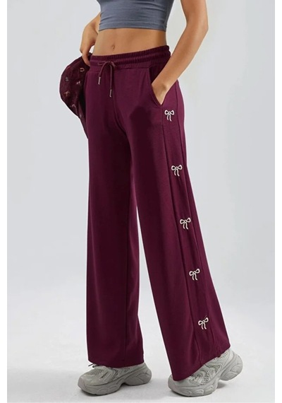 Fiolin Soft Touch Modal Dokulu Fiyonk Detaylı Pantolon Bordo