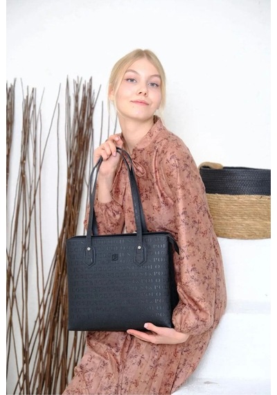 Just Polo Kadın Gofraj Baskılı Büyük Boy El Çantası 4028 Yeşil - Camel