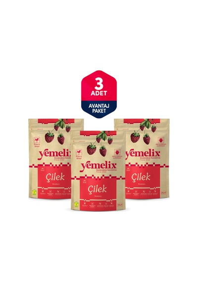 Freeze Dried 3'lü Avantaj Paketi Çilek Kuru Meyve Cipsi - Dondurularak Kurutulmuş Çilek 15gx3 15 G