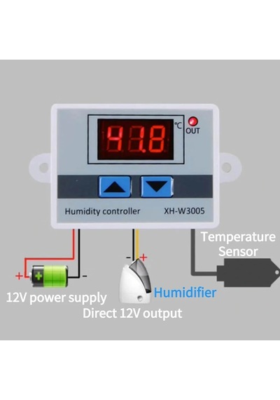 Xh-w3005 Dijital Nem Kontrol Cihazı Kuluçka Termostat 12v 120w