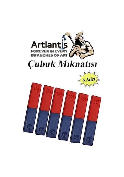Çubuk Mıknatıs Deney Malzemesi 6 Adet Okul Projeleri İçin I Şekilli Çubuk Mıknatıs Kırmızı Mavi Boyalı