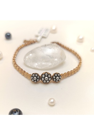0.53ct Elmas Taşlı Üçlü Gül Modeli Bileklik Künye 8 Ayar Altın Hd Videolu
