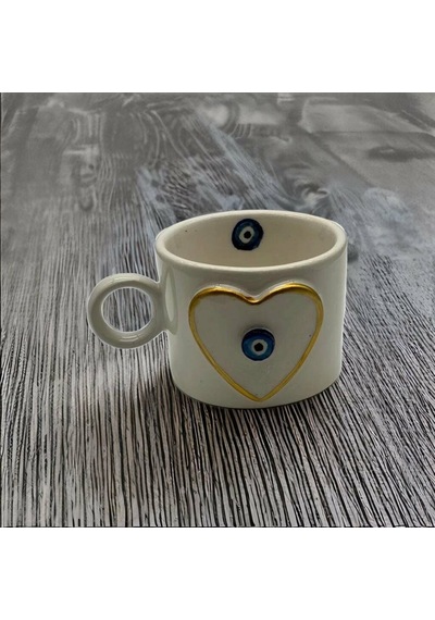 Altın Yaldız Kalp Nazar Fincan Mug
