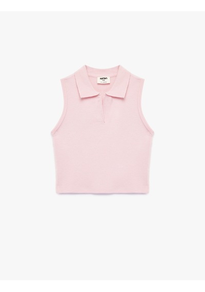 Koton Slim Fit Viskon Karışımlı Gömlek Yaka Kolsuz Triko Atlet Pembe 7wkg90126ht Gül