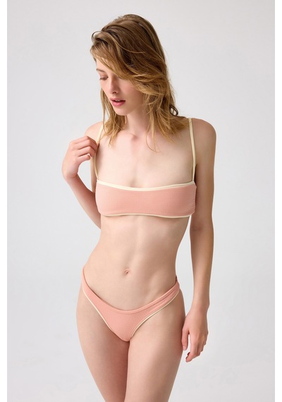 Los Ojos X Melodi Pudra-krem Dokulu Bikini Üstü Bandeau Top Pudra-krem