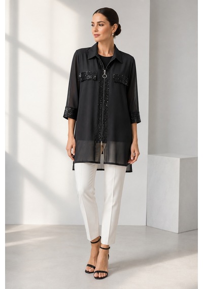 Bihan Store Aynalı Pul Detaylı Şifon Tunik Ve İç Badi İkili Takım Y26-9736-siyah SİYAH