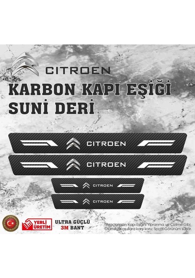 Citroen Uyumlu Deri Karbon Kapı Eşiği Koruyucu Bant 4 Adet