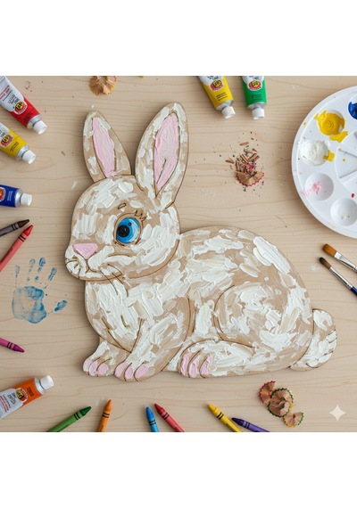 Boyanabilir Ahşap Tavşan Figürü 15x14 Cm 10 Adet