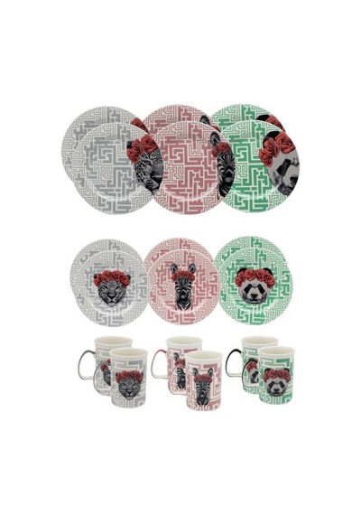 Gordion M06117 18 Parça Yemek Takımı Kaplan-Panda-Zebra