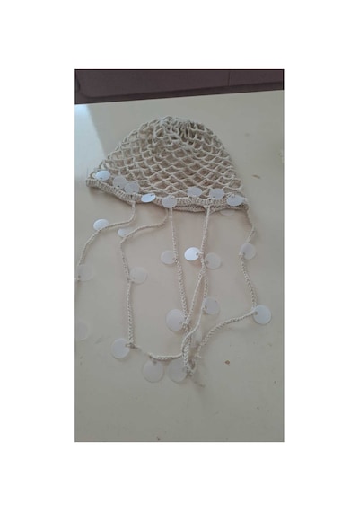 Kadın El Emeği Pullu File Bandana Şapka Saç Bandı Bej Bej