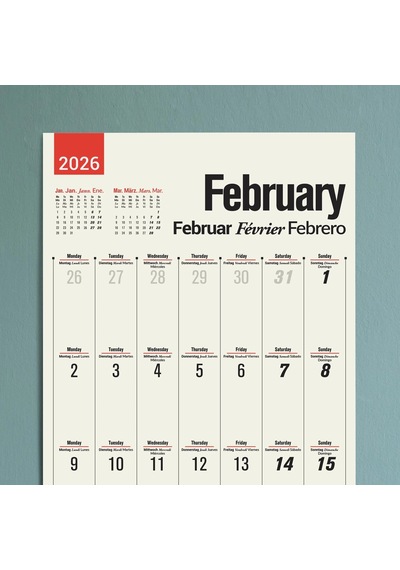 2027 Çok Dilli Takvim, Dil Öğrenme Aylık Planlayıcı Takvimi, İngilizce, Almanca, Fransızca, İspanyol