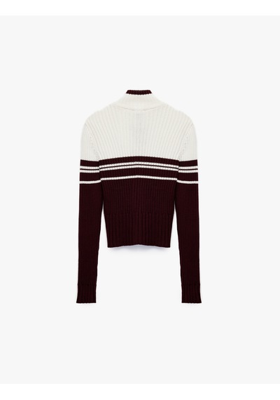 Koton Dik Yaka Slim Fit Uzun Kollu Çizgili Fermuarlı Triko Hırka Bordo Çizgili 6wal90108ht Bordo Çizgili