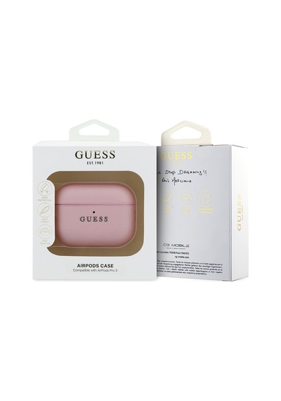 Apple Airpods Pro 3 Uyumlu Kılıf Guess Lisanslı Anahtarlıklı Pu Deri Pembe