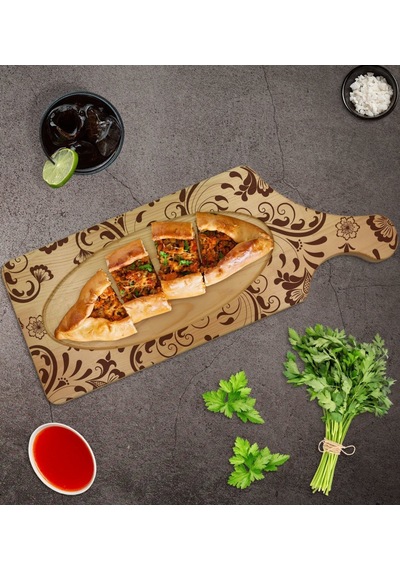 Bk Gift Retro Motif Tasarımlı Dikdörtgen Şeklinde Doğal Ahşap Servis Ve Sunum Tabağı Model 3