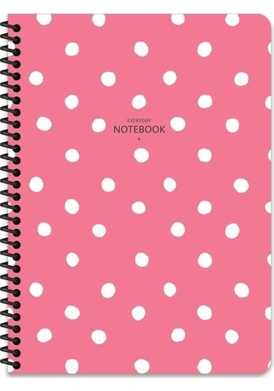 Çizgili 16x22 Cm 80 Yaprak Plastik Kapak Telli Defter 60 Gram Beyaz Sayfa Puantiye Pembe