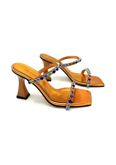 Nostra Shoes Turuncu Stone Kadın Taşlı Topuklu Ayakkabı-terlik Turuncu