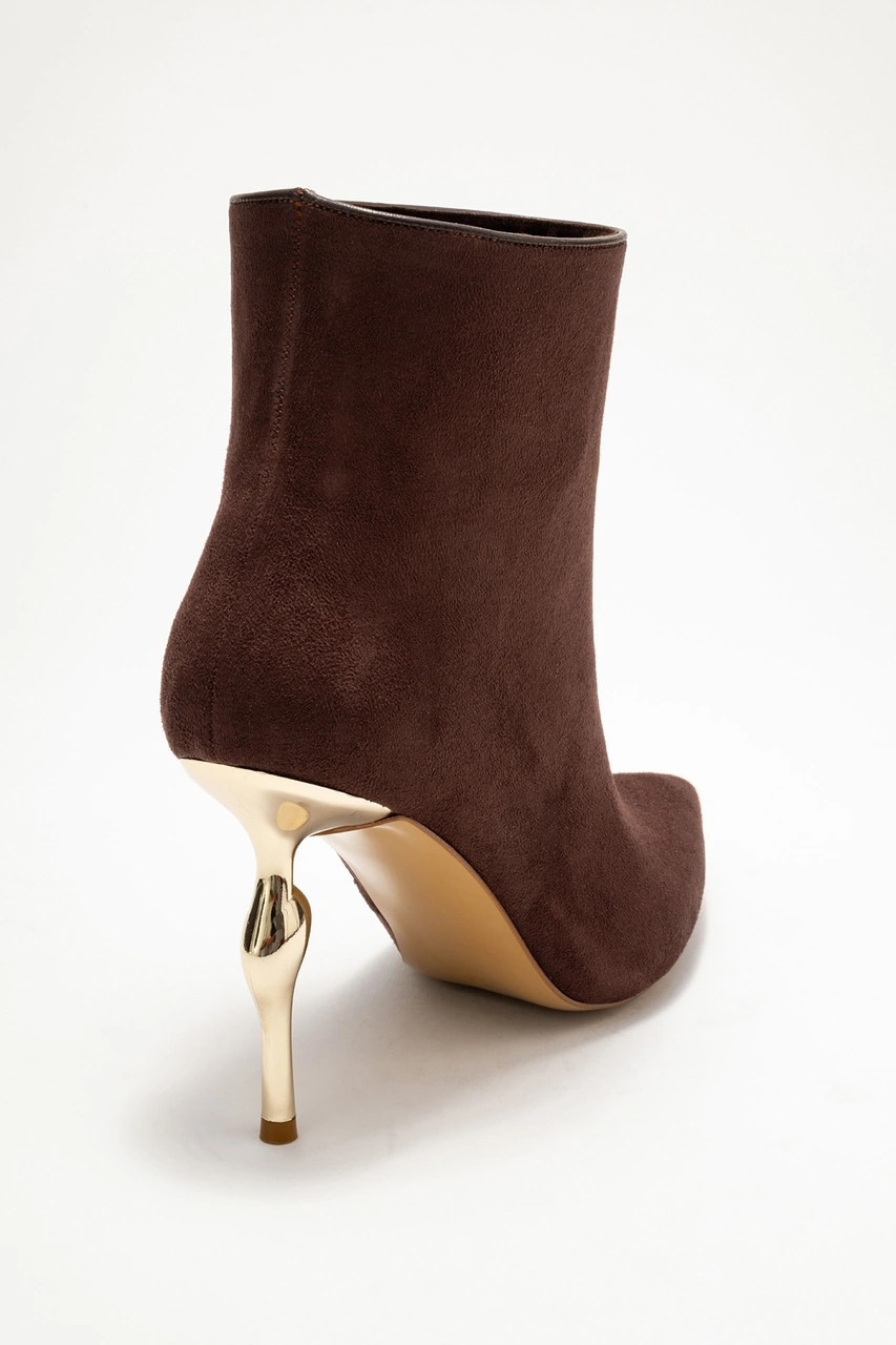 Luvishoes Luvi Shoes Crısta Kahverengi Süet Sivri Burunlu Kadın Topuklu Bot Süet Kahve