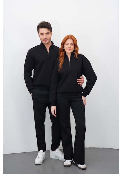 Dı Lorıa Sevgili Kombin 4 Lü Kadın&erkek Siyah-beyaz Sweatshirt Pantolon Alt-üst Takım Siyah - Siyah