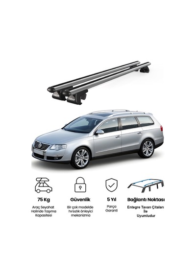Venüs Volkswagen Passat Variant B6 2005-2010 Uyumlu Gri Ara Atkı Port Bagaj Tavan Barı