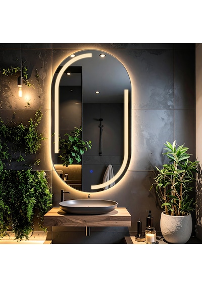 Lunare Günışığı Lazer Kumlamalı Lavabo & Banyo Aynası Dokunmatik Sensörlü 70 X 40 Cm