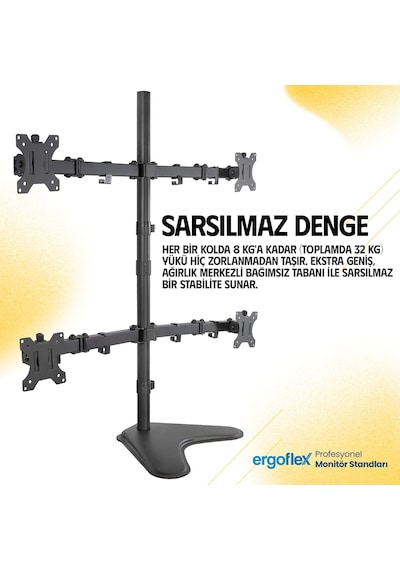 Ergoflex EF44 Steel Design 2-8 KG Quad Ekran Asansörlü 13'' - 27'' Desktop Monitör Standı