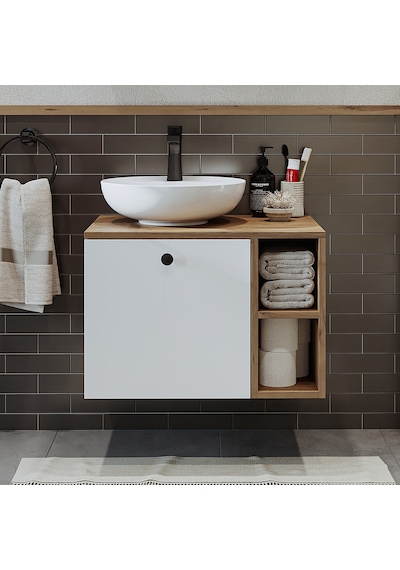Lavabolu Mdflam 65 Cm Çekmeceli Banyo Dolabı Atlantik Çam - Beyaz Lavabolu Mdflam 65 Cm Çekmeceli Banyo Dolabı Atlantik Çam - Beyaz