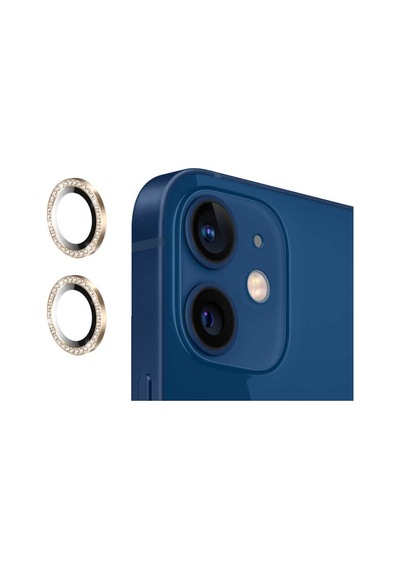 Apple Uyumlu iPhone 12 Mini Taşlı Kamera Lens Koruyucu Çerçeveli Koruyuc