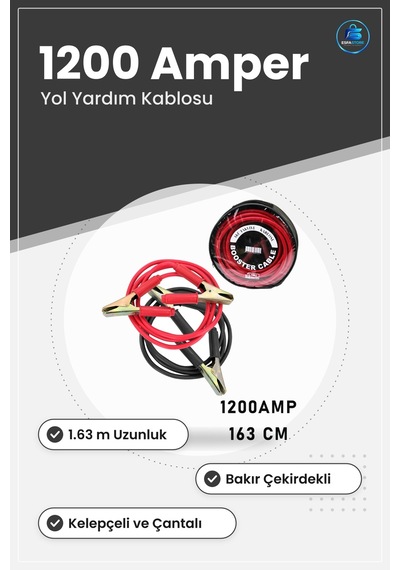 Akü Takviye Kablosu Seti 1200 Amper 1.63 M Oto Yol Yardım Bakır Ç