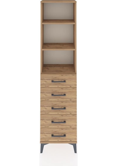 Arges Dolap 3 Raflı 5 Çekmeceli 44x30x182 Çam-çam Çam