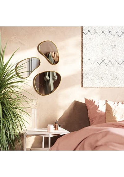 Hubba Pebble Duvar Montaj Aynaları, 3'lü Set, Pirinç Çok Renkli