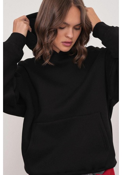 Mixray 2022 Unisex 3iplik Basic Polarlı Kapüşonlu Sweatshirt Hoodie Siyah