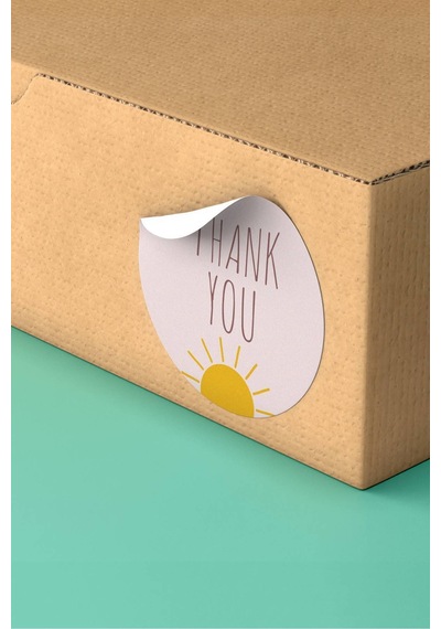 90 Adet Thank You Teşekkür Etiketi Lila Güneş Desenli 3x3cm St2024 Çok Renkli