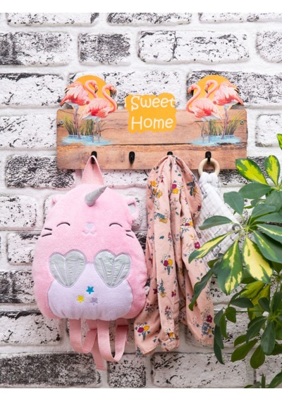 Deepcraft Çocuk Odası Duvar Askılığı 4 Askılı Montessori Doğal Ahşap Uv Baskılı Sweethome Kahve