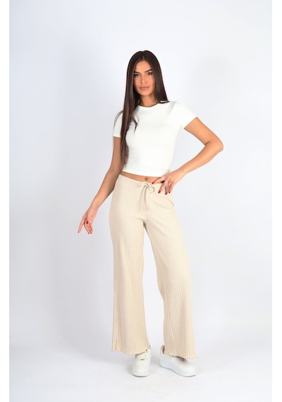 Soft&Basic Punta Raporlu Geniş Paça Bej Pantolon Bej