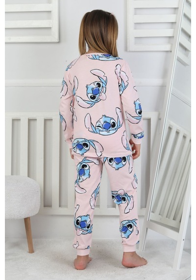 Cute Monster Desenli Kız Çocuk Pijama Takımı Pembe