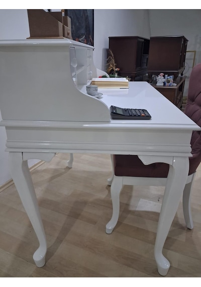 Çalışma Masa Sandalye 90659 Model Parlak Beyaz Lake Boyalı Masa Gökyüzü Sandalye Beyaz
