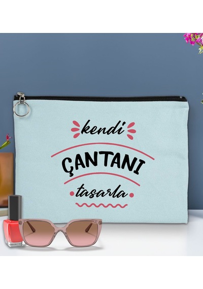 Bk Gift Kişiye Özel Kendin Tasarla Astarlı Portföy Açık Mavi Çanta 30x21cm, Baskılı El Çantası, Organizer Çanta