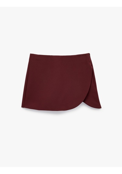 Koton Slim Fit Cepli Asimetrik Katlı A Kesim Mini Şort Etek Mürdüm 7wak70068pw Mor