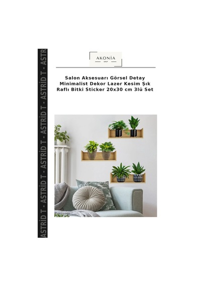 Salon Aksesuarı Görsel Detay Minimalist Dekor Lazer Kesim Şık Raflı Bitki Sticker 20x30 Cm 3lü Set Çok Renkli