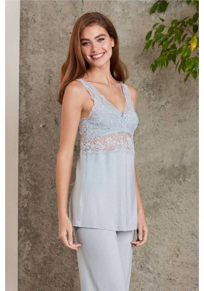 Pierre Cardin Dantelli Sabahlıklı Penye Pijama Takımı Mist 001