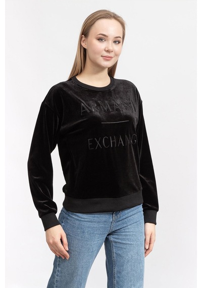 Armani Exchange Armani Baskılı Kadife Kadın Sweat Siyah
