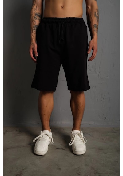 Assema Unisex İki İplik Düz Oversize Şort - Siyah Çok Renkli