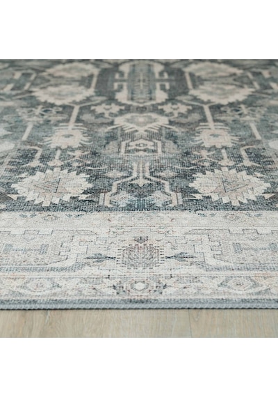 Cool Halı Private Xw Krem Yeşil Eskitme Vintage Yıkanabilir Şönil Etnik Desen Klasik Salon Halısı